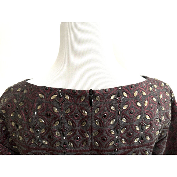 St. John Top M Gray Red Embroidery Embellished Rhinestones Beaded Half Sleeve - Picture 6 of 14